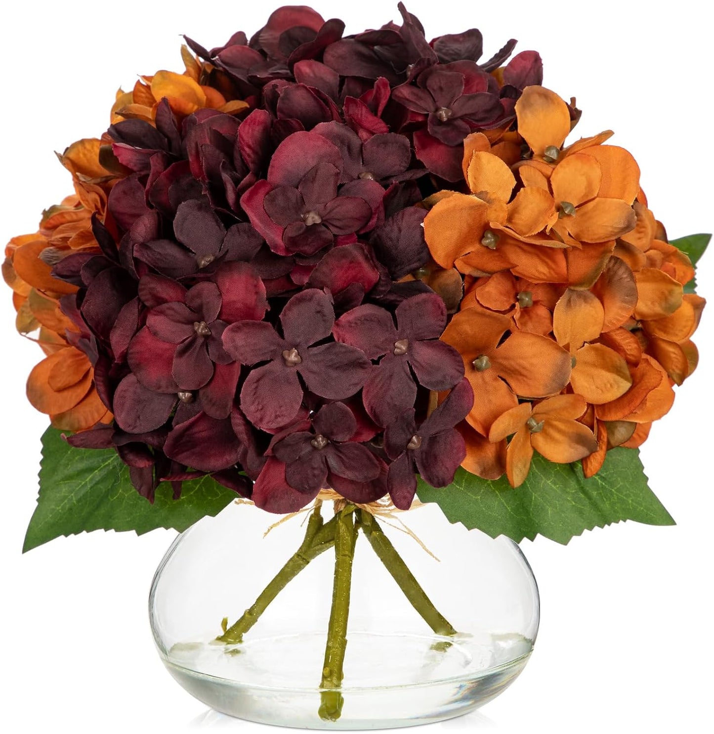 Faux White Hydrangea Arrangement in Glass Vase