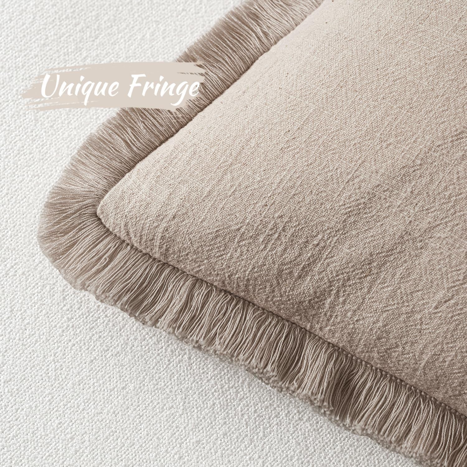 Decorative Throw Pillow Covers Neutral Linen Fringe Throw Pillows Set of 2 Natural Linen Boho Farmhouse Cushion Covers with Tassels for Couch Sofa Bed Spring Home Decor 24X24 Inch