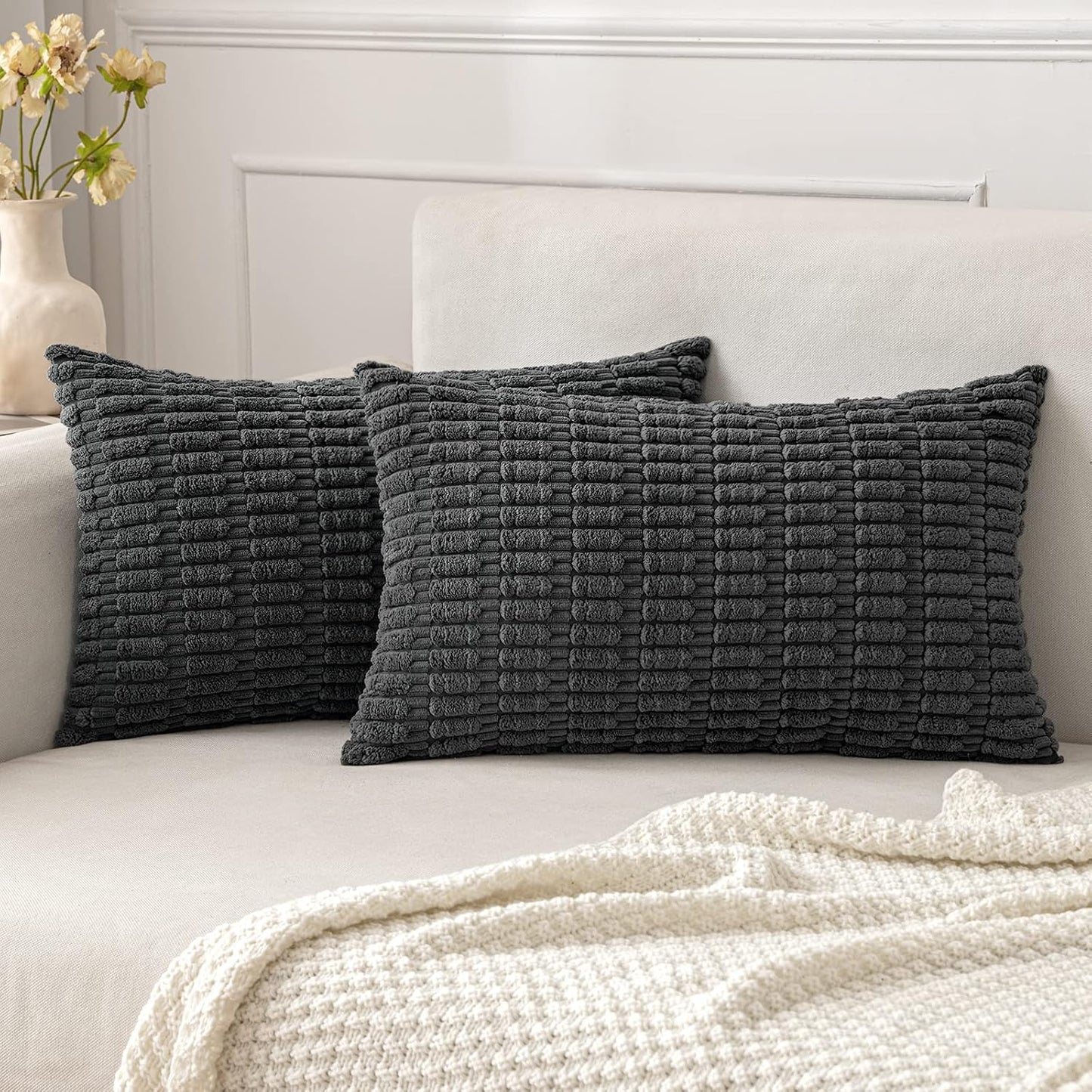 Boho Corduroy Decorative Throw Pillow Cover for Couch, Sofa & Bed