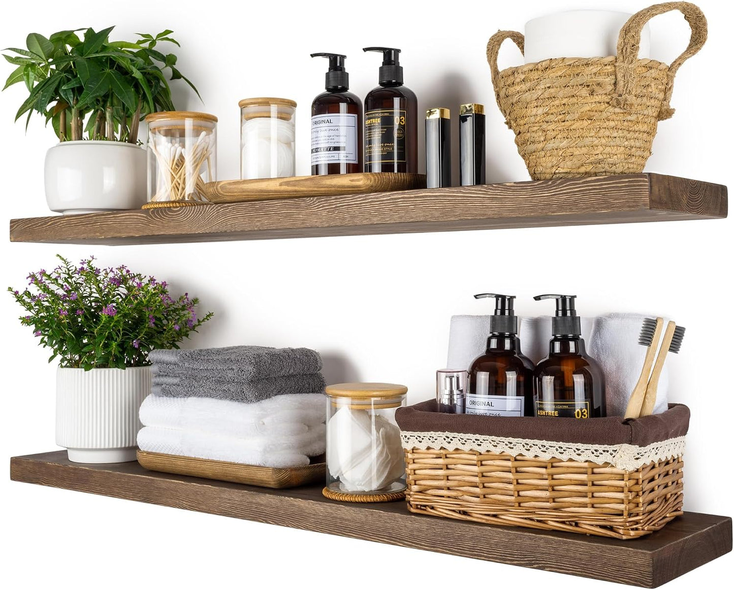 Rustic Solid Pine Floating Shelves – Set of 2