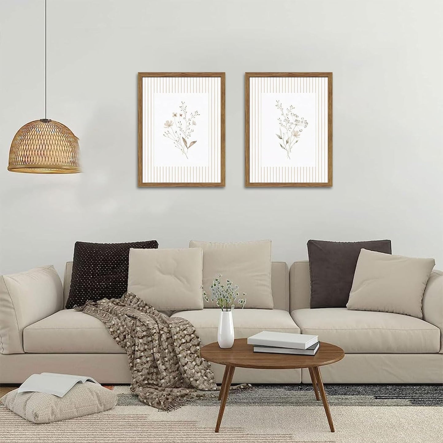 Neutral Wildflower Wall Art Set of 2 | Framed Botanical Prints