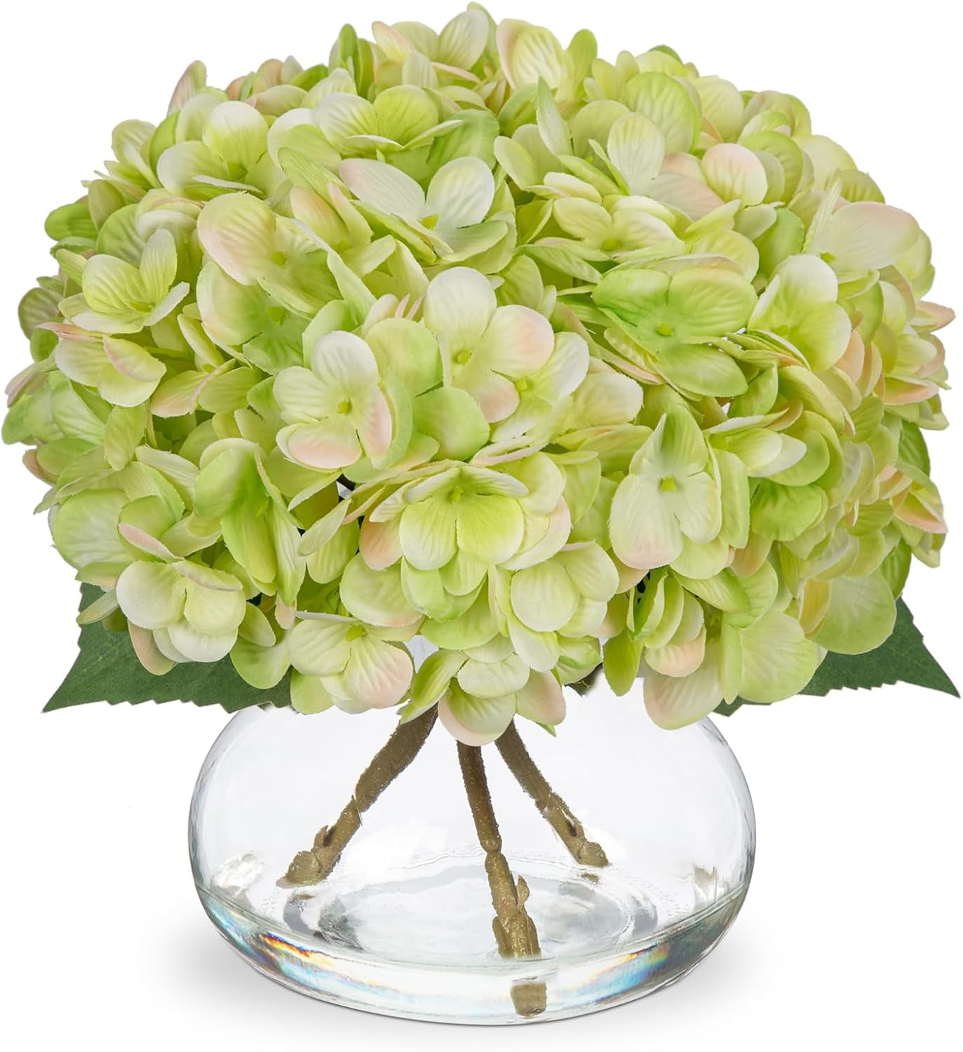 Faux White Hydrangea Arrangement in Glass Vase
