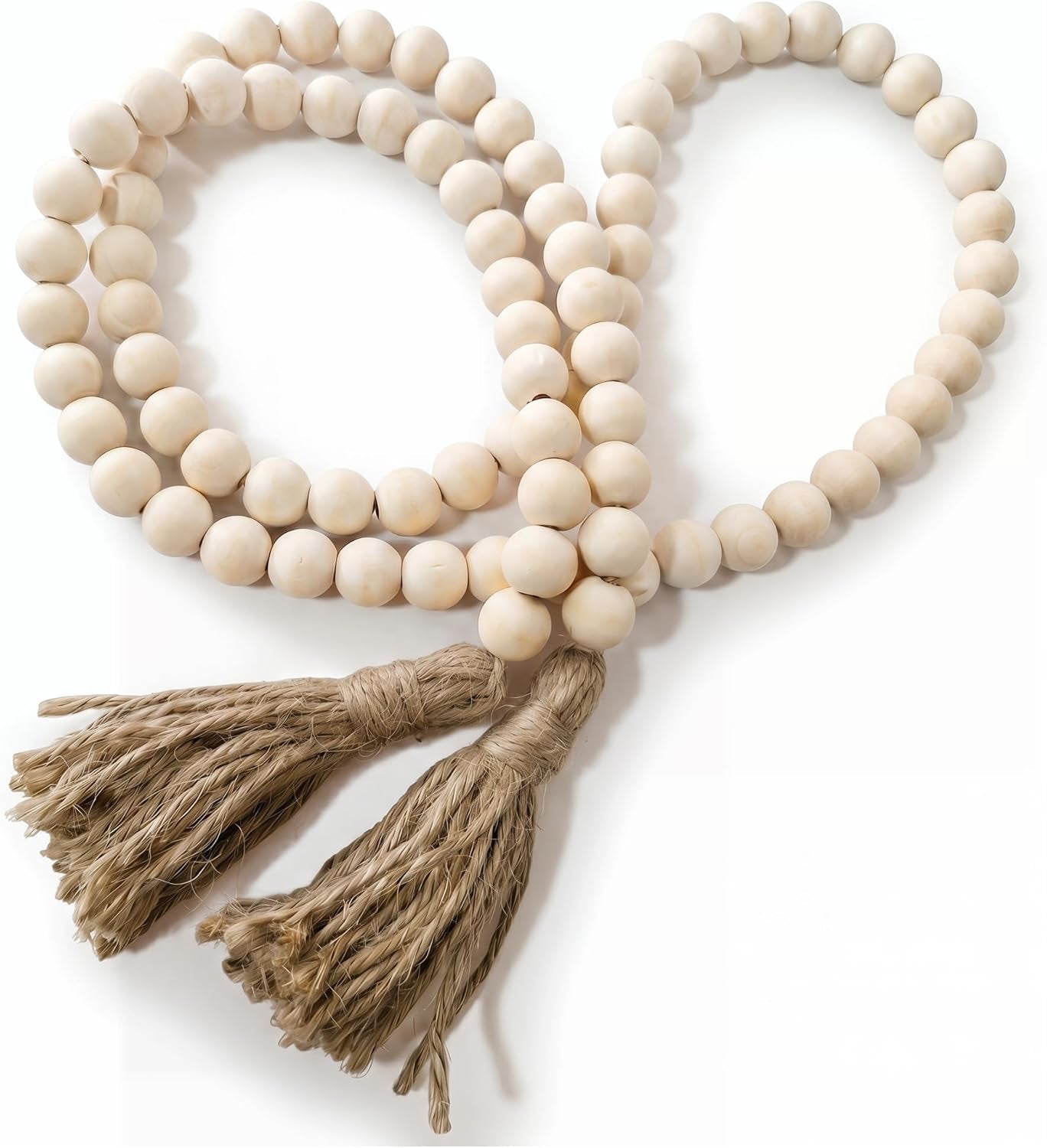 Farmhouse Wood Bead Garland | Rustic Wooden Beads with Tassels