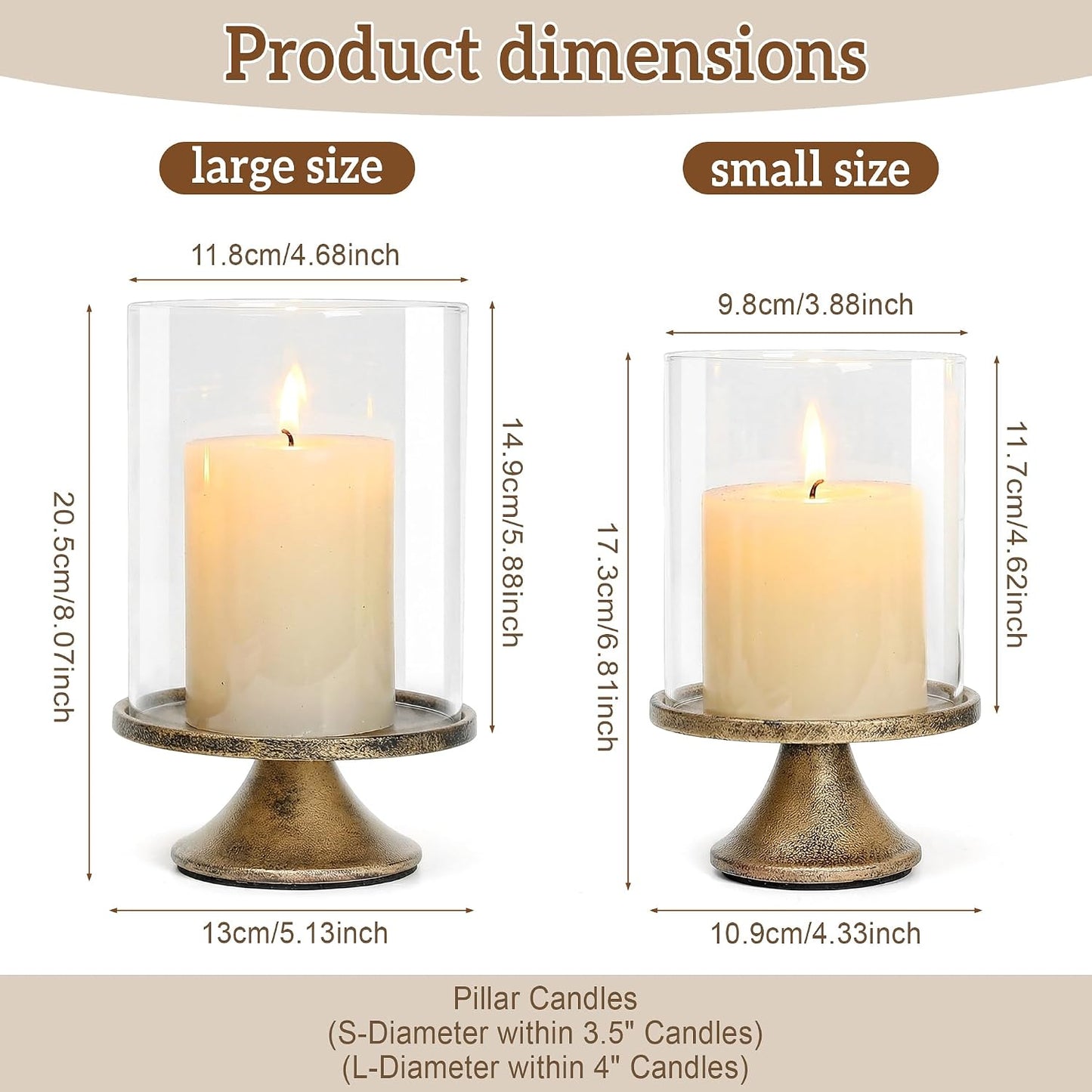 Set of 2 Hurricane Candle Holders with Glass Domes & Iron Bases