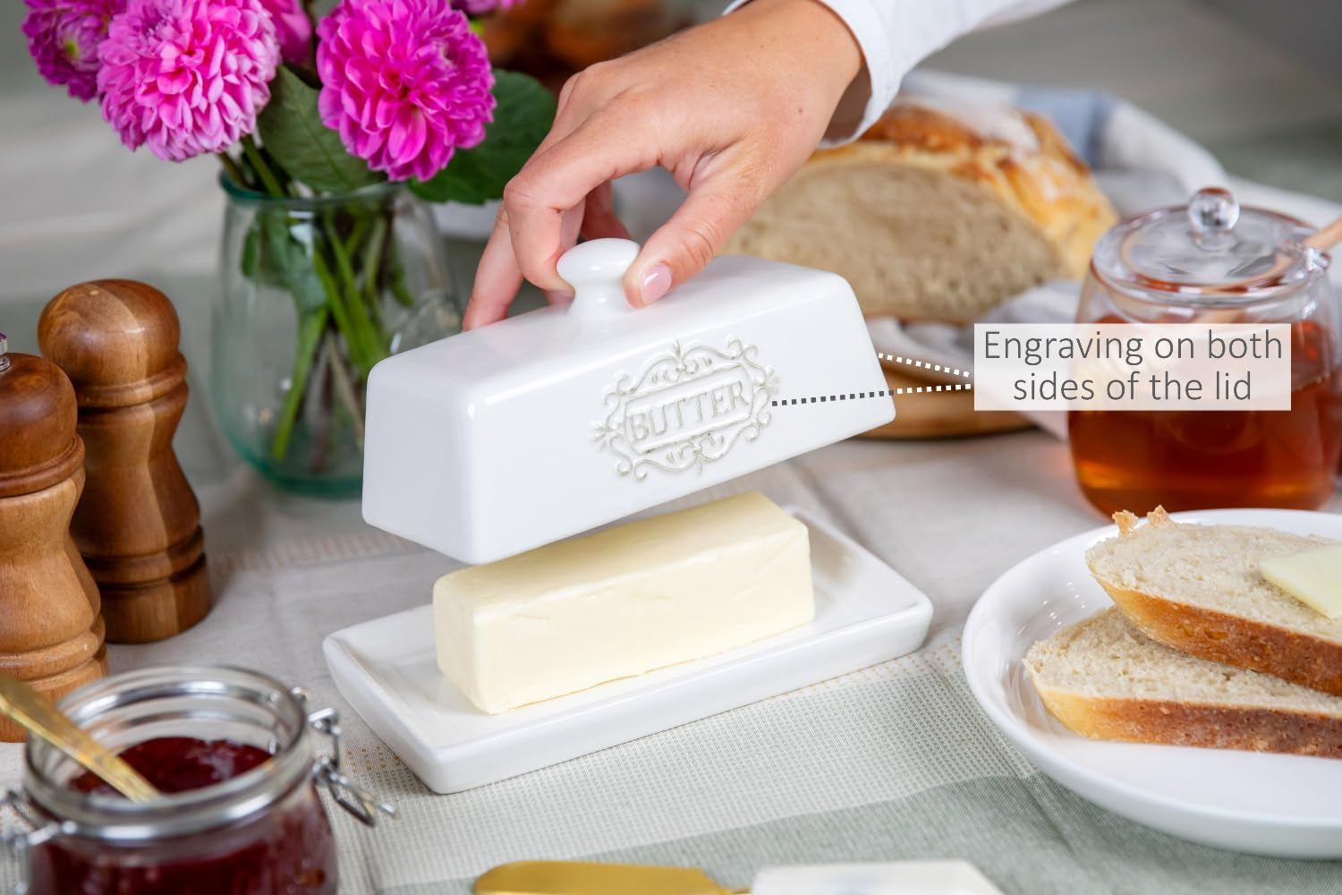 Engraved Ceramic Butter Dish with Lid