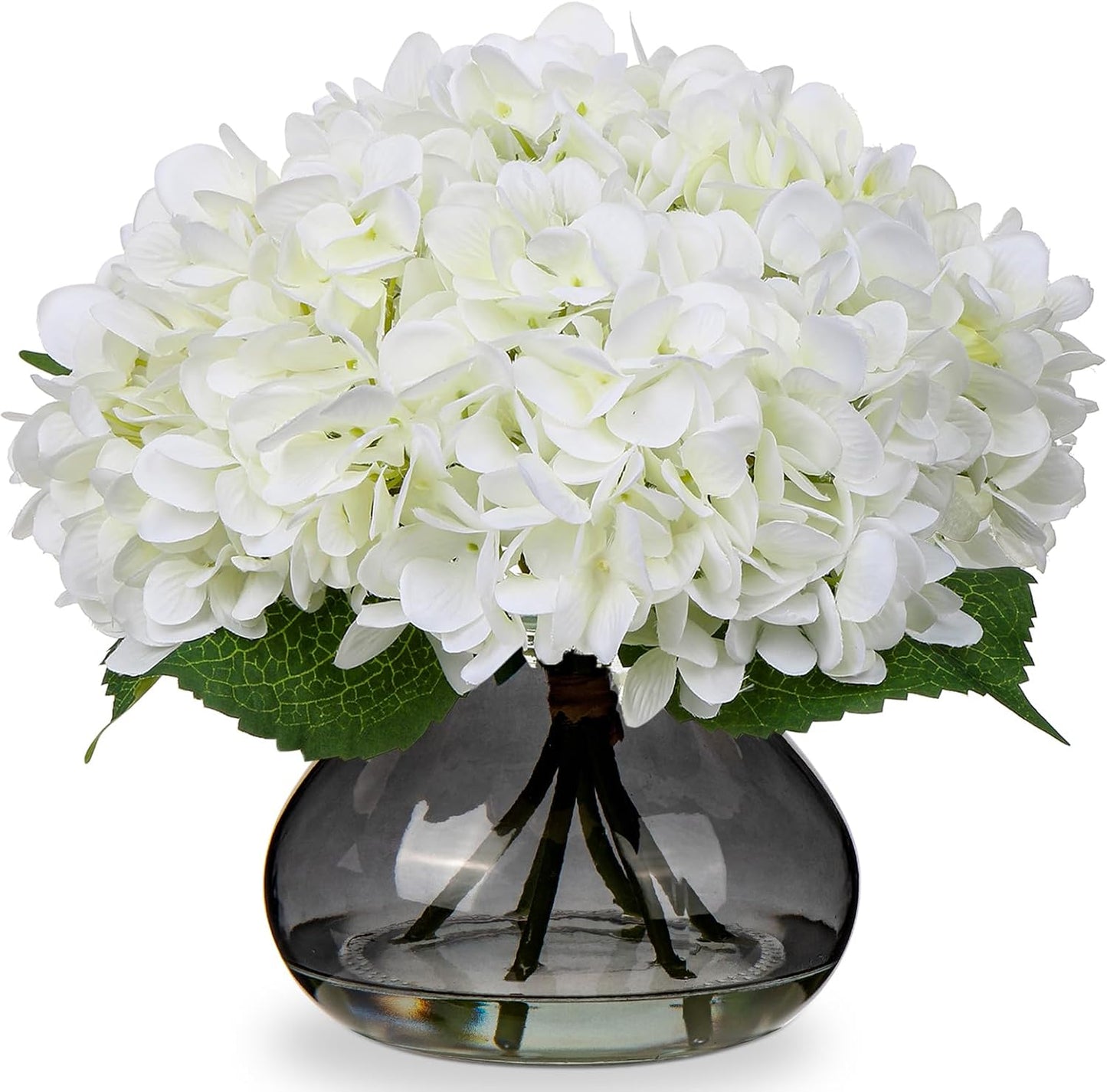 Faux White Hydrangea Arrangement in Glass Vase