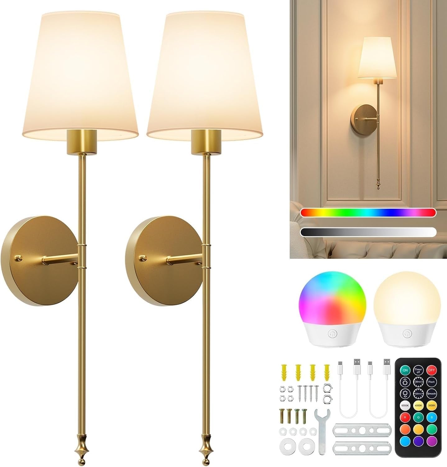 Rechargeable Wall Sconce Set | Set of 2 Wireless LED Wall Lights