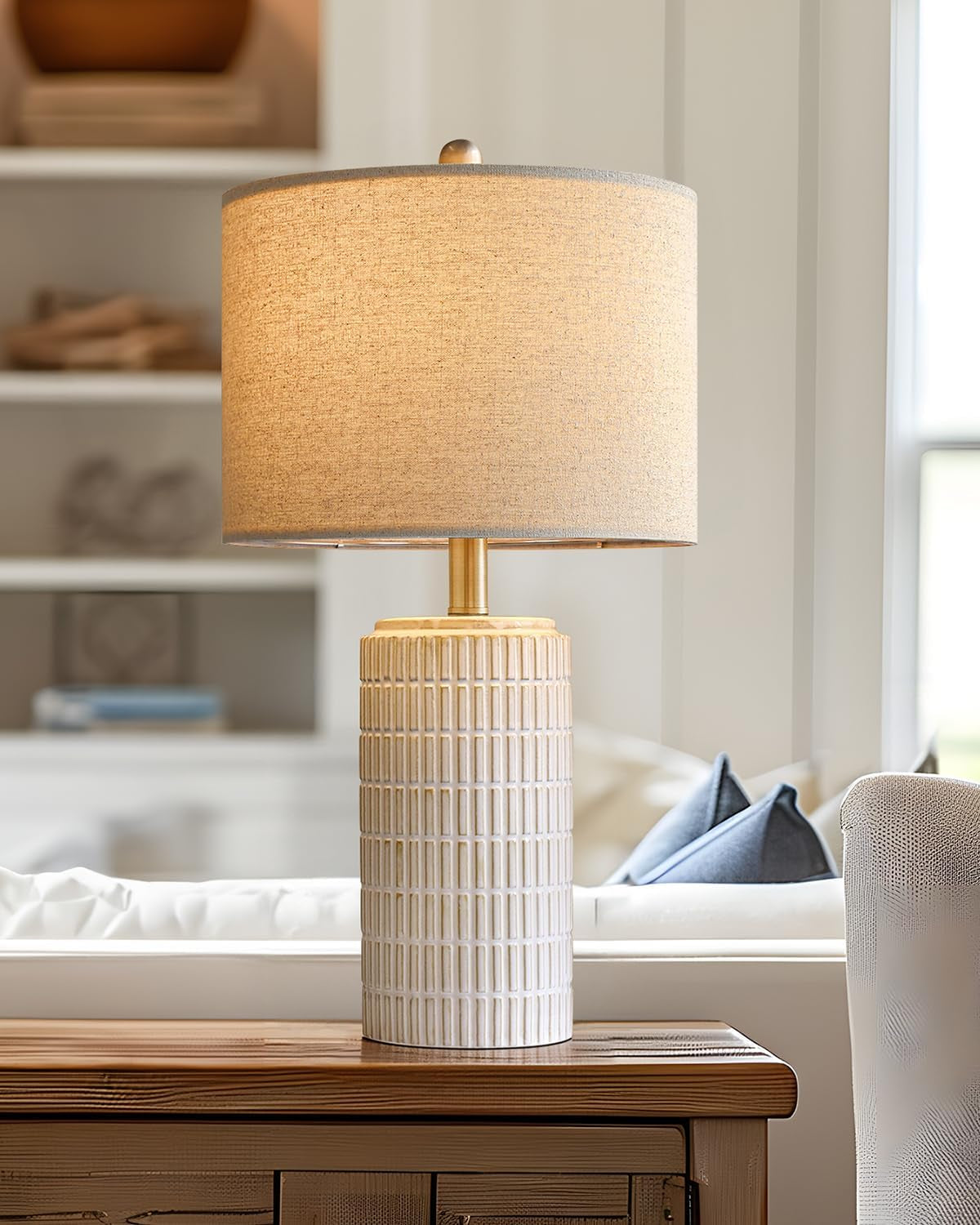 Modern Ceramic Table Lamp with Linen Shade | Bedside & Living Room Lamp