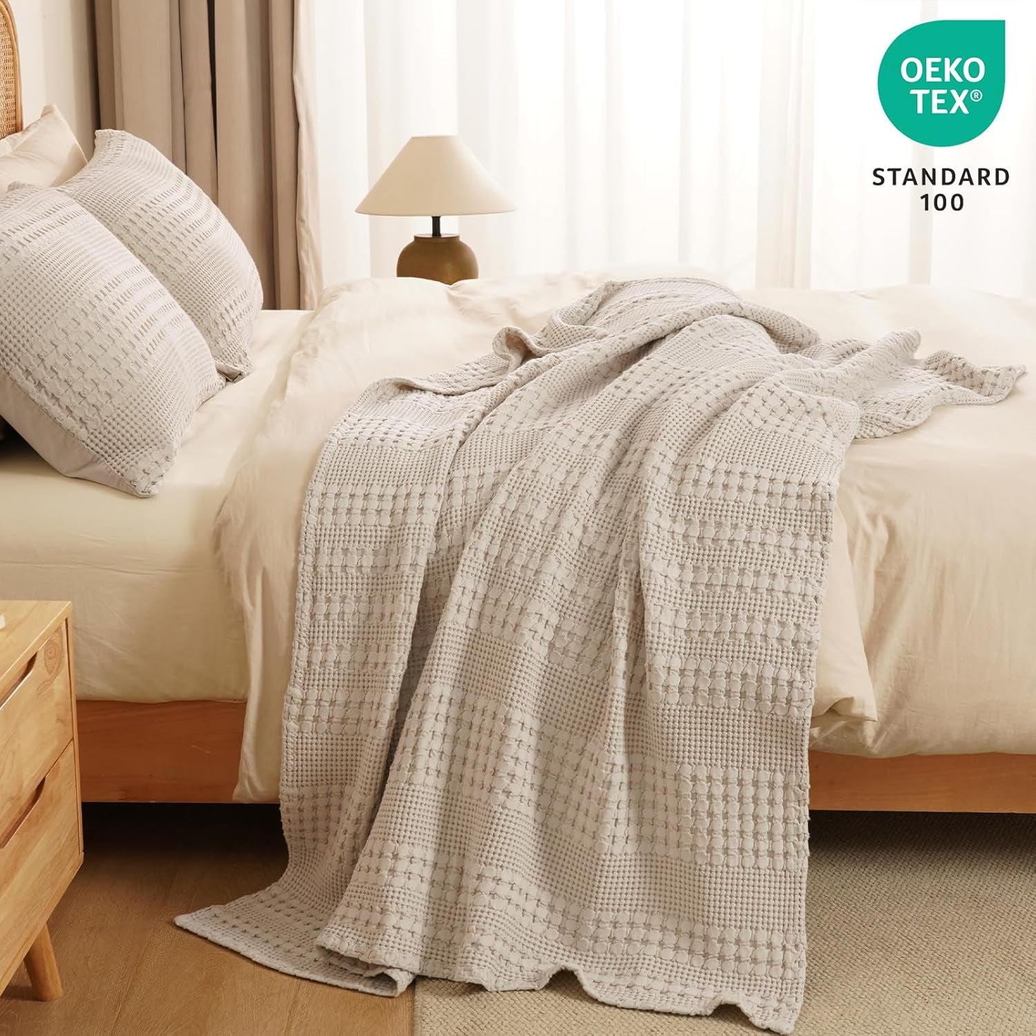 Luxury Cotton Waffle Throw Blanket | Lightweight Decorative Blanket