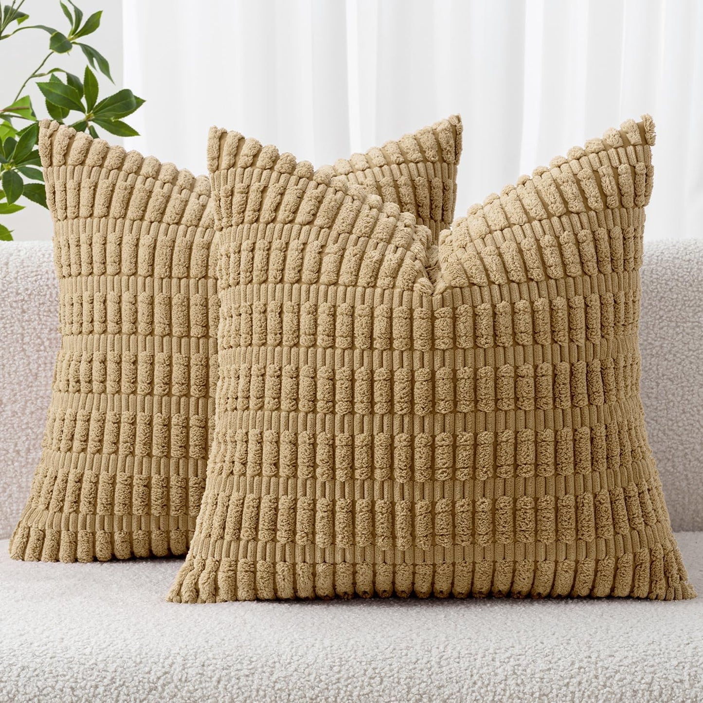 Boho Corduroy Decorative Throw Pillow Cover for Couch, Sofa & Bed