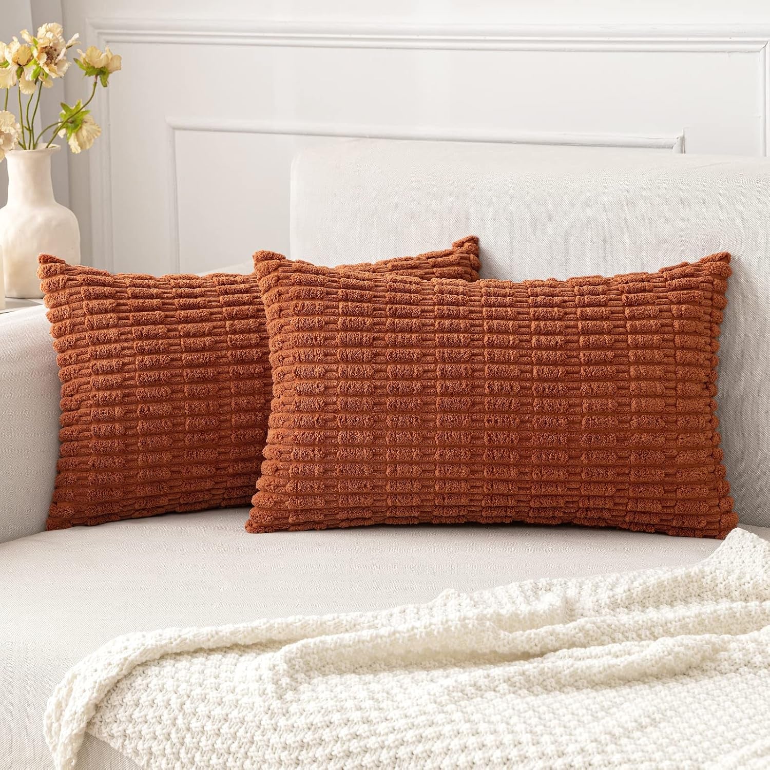 Boho Corduroy Decorative Throw Pillow Cover for Couch, Sofa & Bed