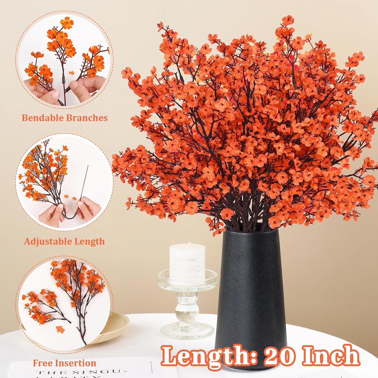 Faux Fall Baby's Breath Stems – Orange Artificial Floral Bundle (Set of 5)