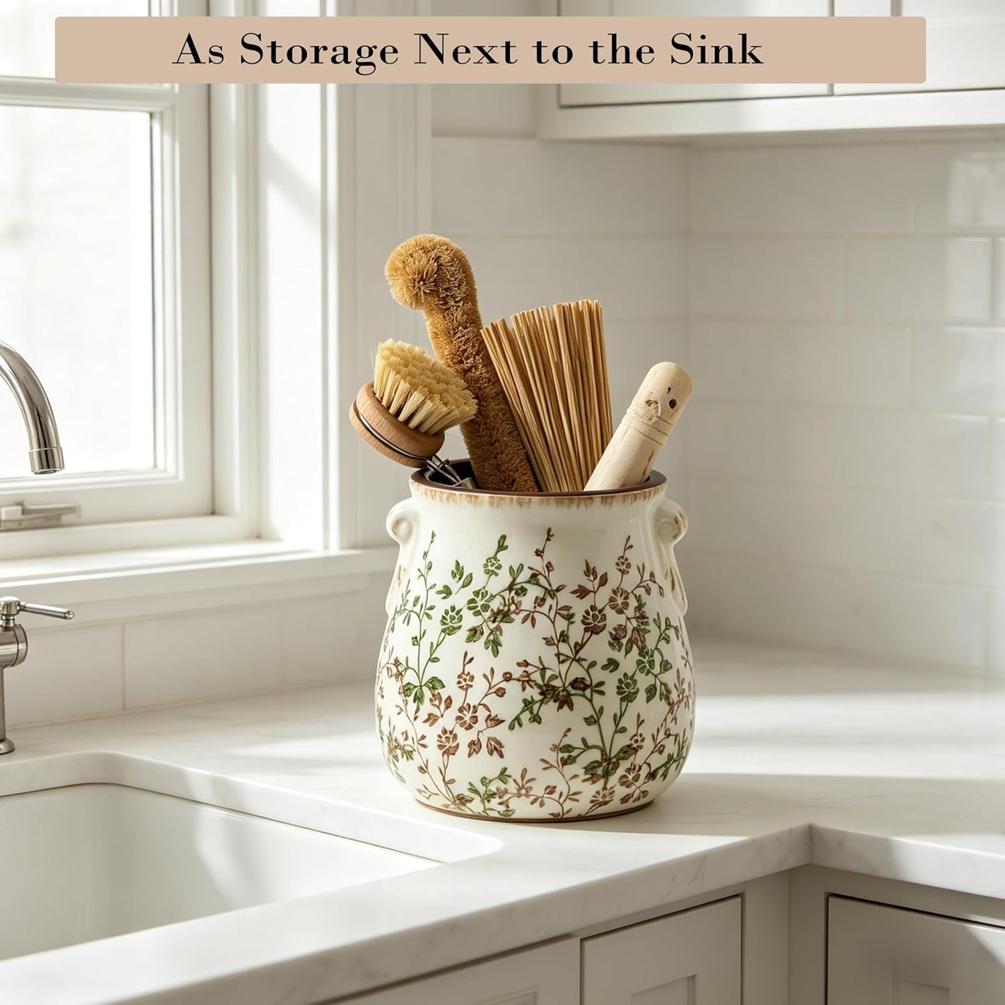 Floral Ceramic Kitchen Utensil Holder