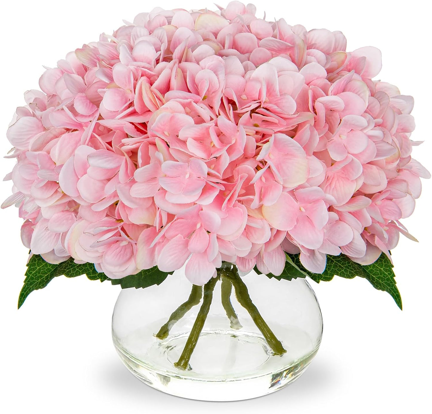 Faux White Hydrangea Arrangement in Glass Vase