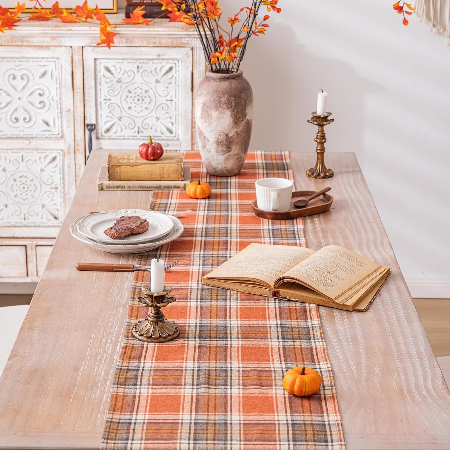 Rust Plaid Fall Table Runner – 13" x 72"