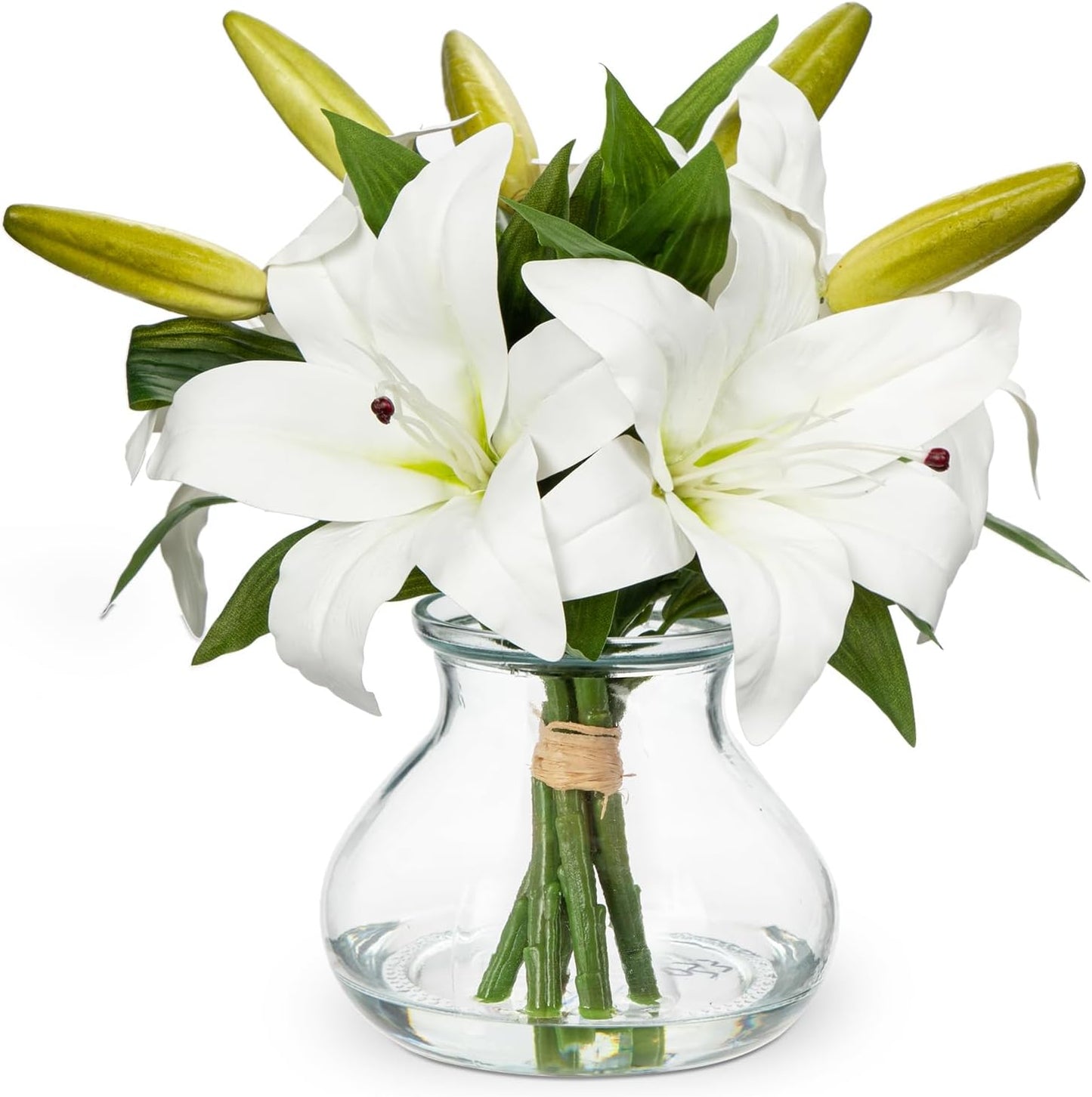 Faux White Hydrangea Arrangement in Glass Vase