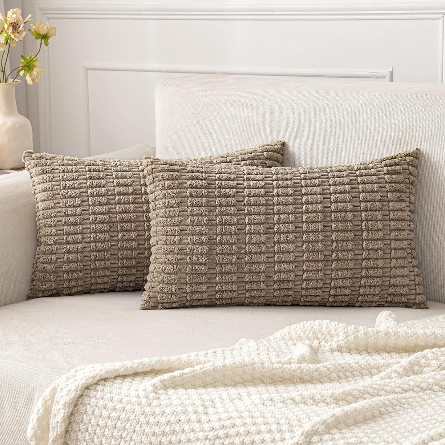 Boho Corduroy Decorative Throw Pillow Cover for Couch, Sofa & Bed