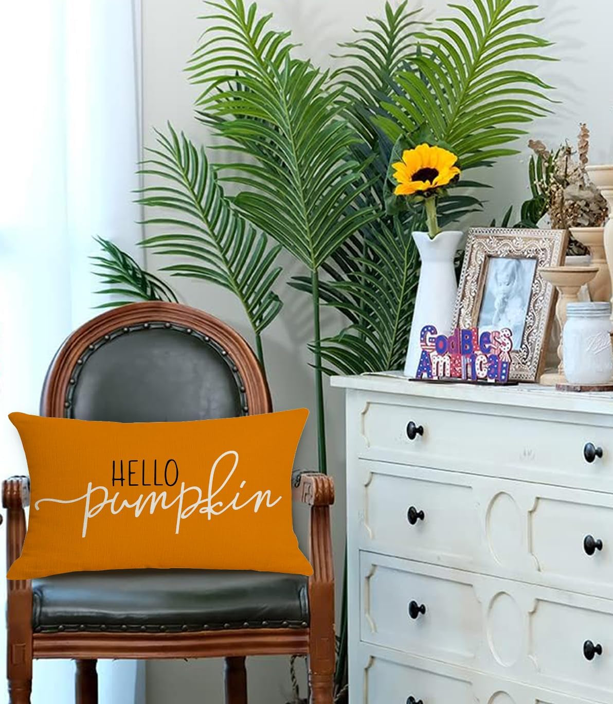 Hello Pumpkin Pillow Cover 12X20 Orange Bolster Outdoor Decorative Pillow Cover Fall Lumbar Pillow Covers for Fall Autumn Decor