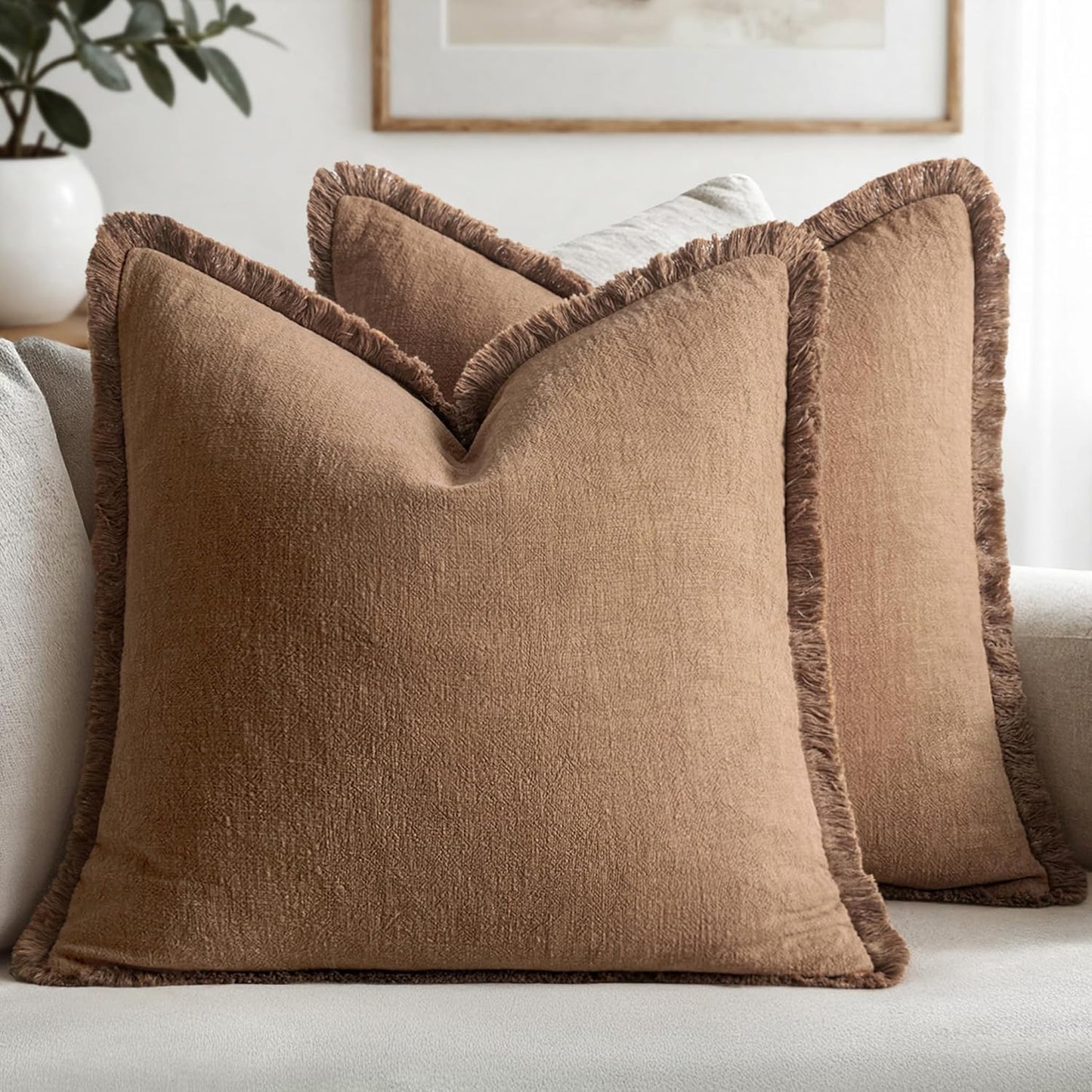 Boho Linen Fringe Pillow Covers