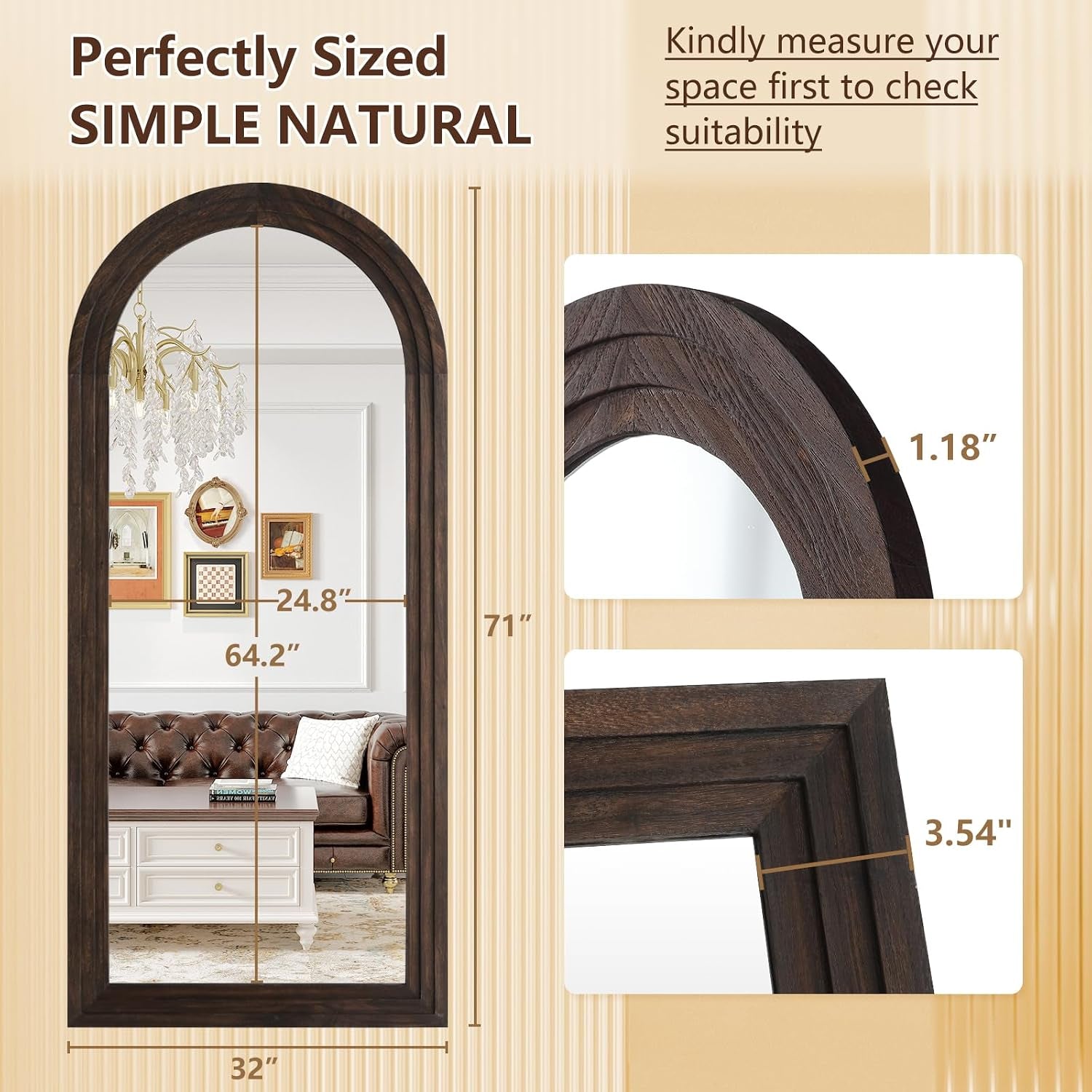 Rustic Arched Full-Length Wood Frame Mirror