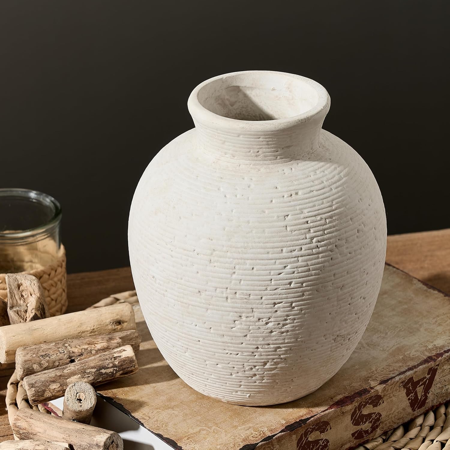 Rustic Ceramic Vase – 7.4" Farmhouse Decor