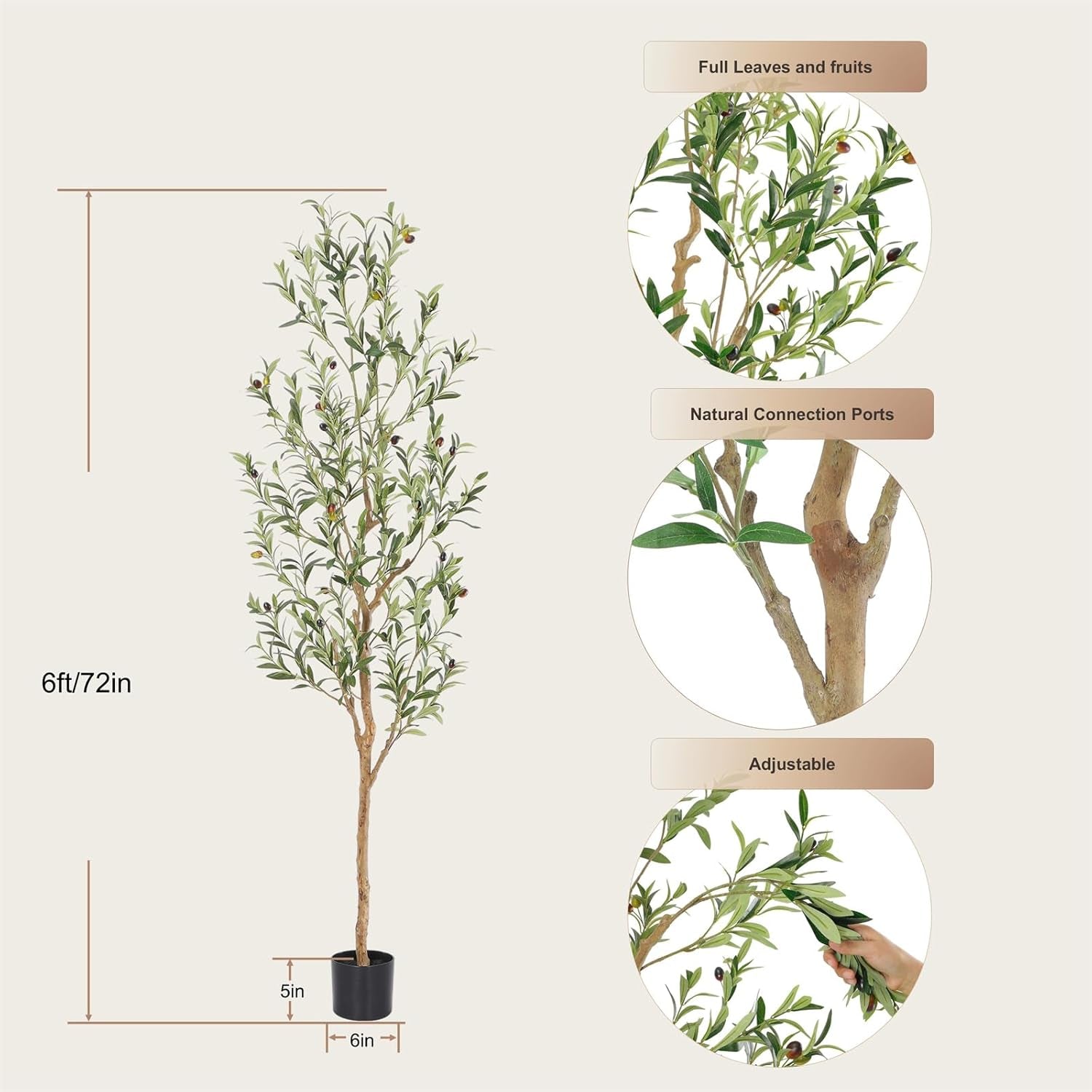 Faux Olive Tree with Natural Wood Trunk