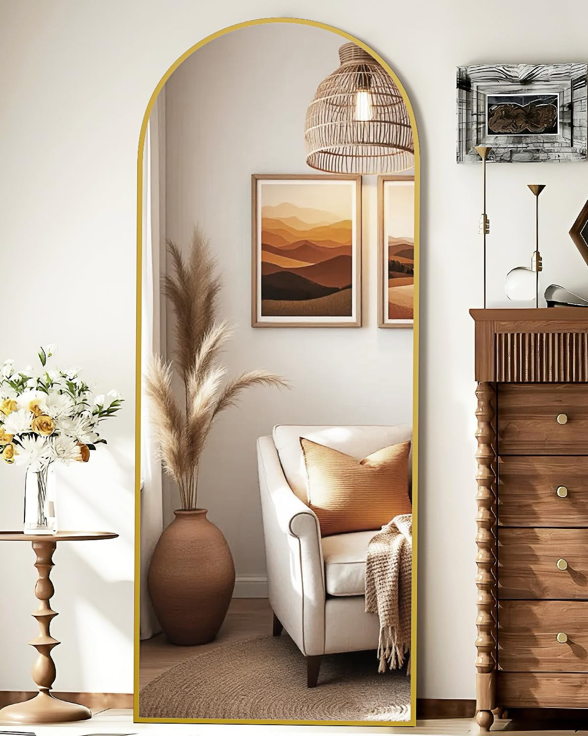 Arched Full-Length Floor Mirror | Aluminum Frame Standing, Leaning & Wall Mounted Mirror
