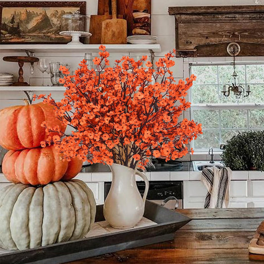 Faux Fall Baby's Breath Stems – Orange Artificial Floral Bundle (Set of 5)