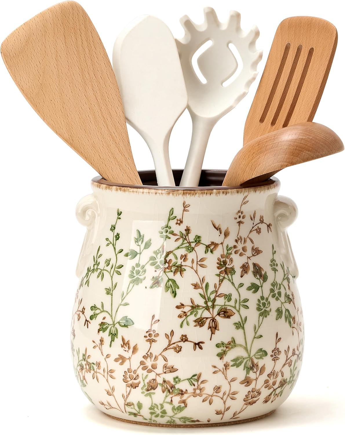 Floral Ceramic Kitchen Utensil Holder