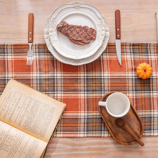 Rust Plaid Fall Table Runner – 13" x 72"