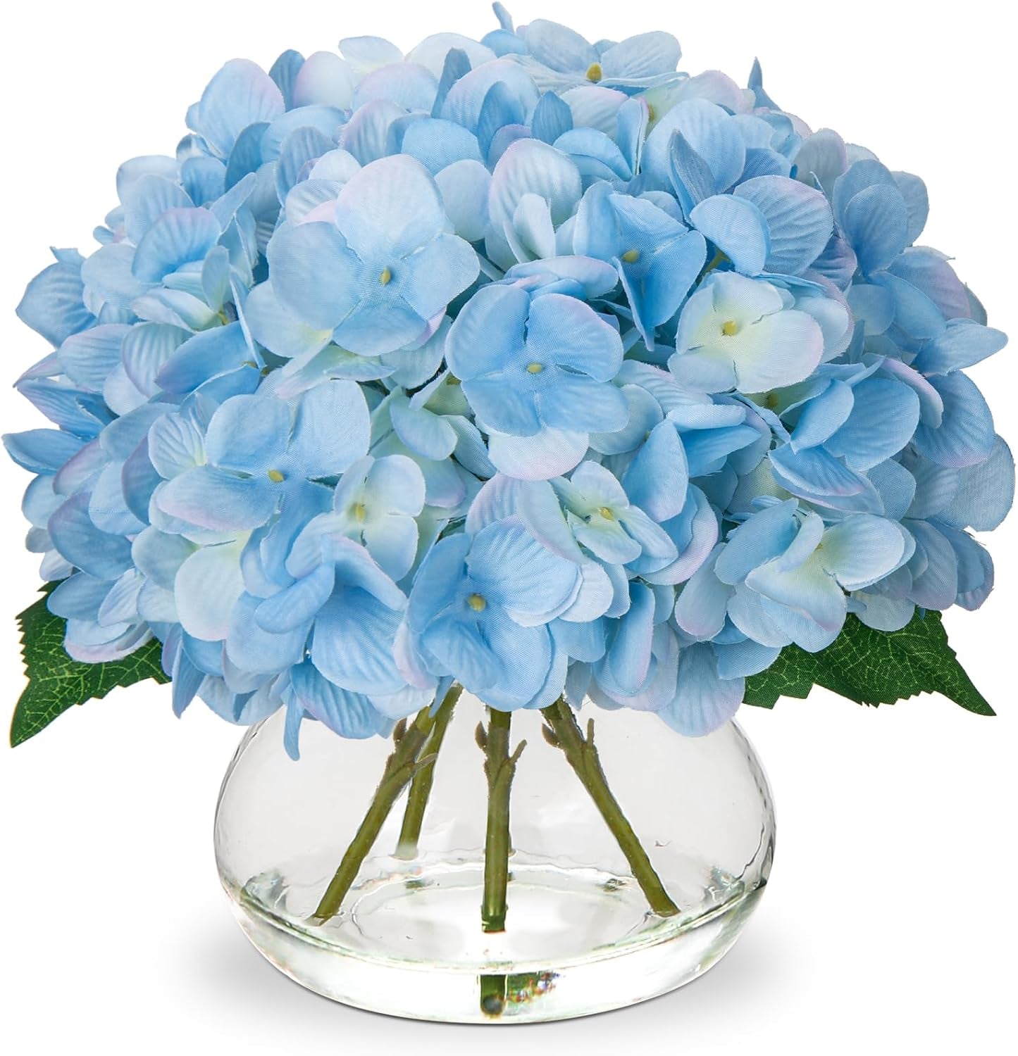 Faux White Hydrangea Arrangement in Glass Vase
