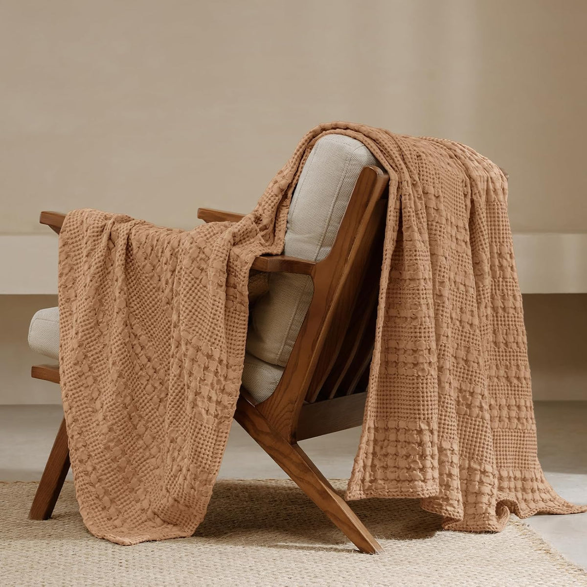 Luxury Cotton Waffle Throw Blanket | Lightweight Decorative Blanket