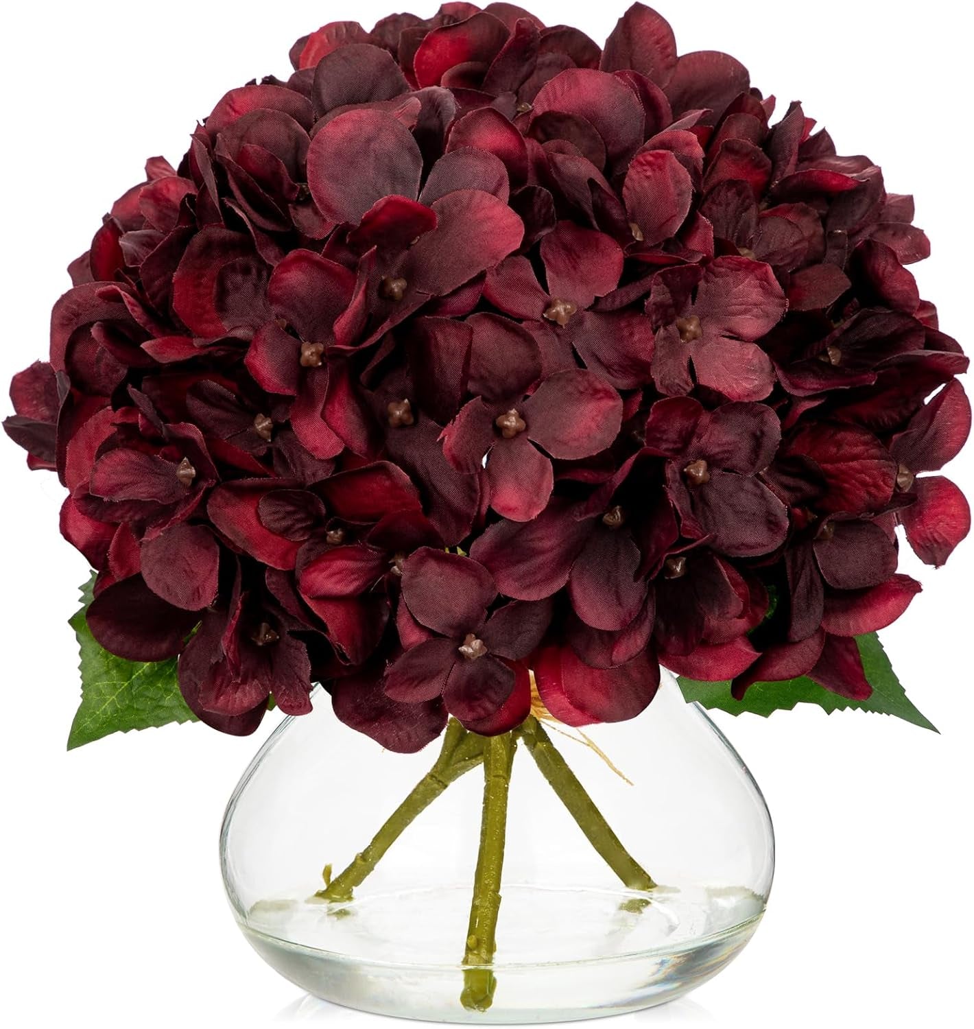 Faux White Hydrangea Arrangement in Glass Vase