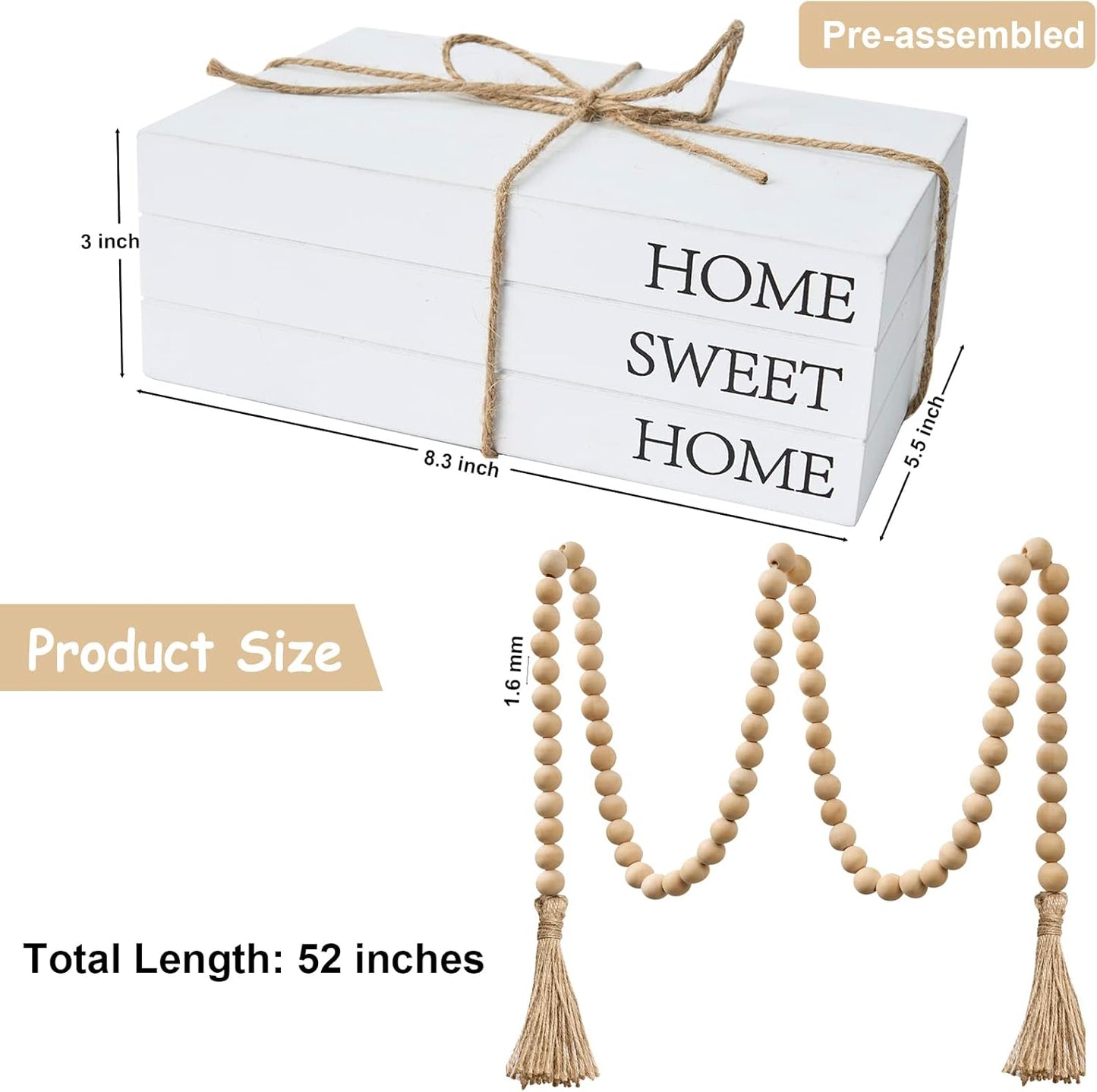 Decorative Faux Books with Wood Bead Garland – Home Sweet Home