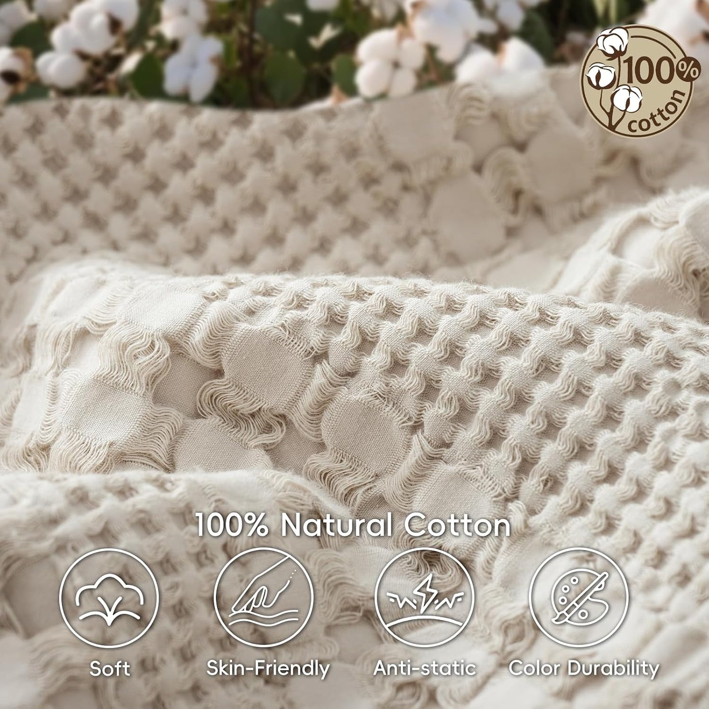 Luxury Cotton Waffle Throw Blanket | Lightweight Decorative Blanket