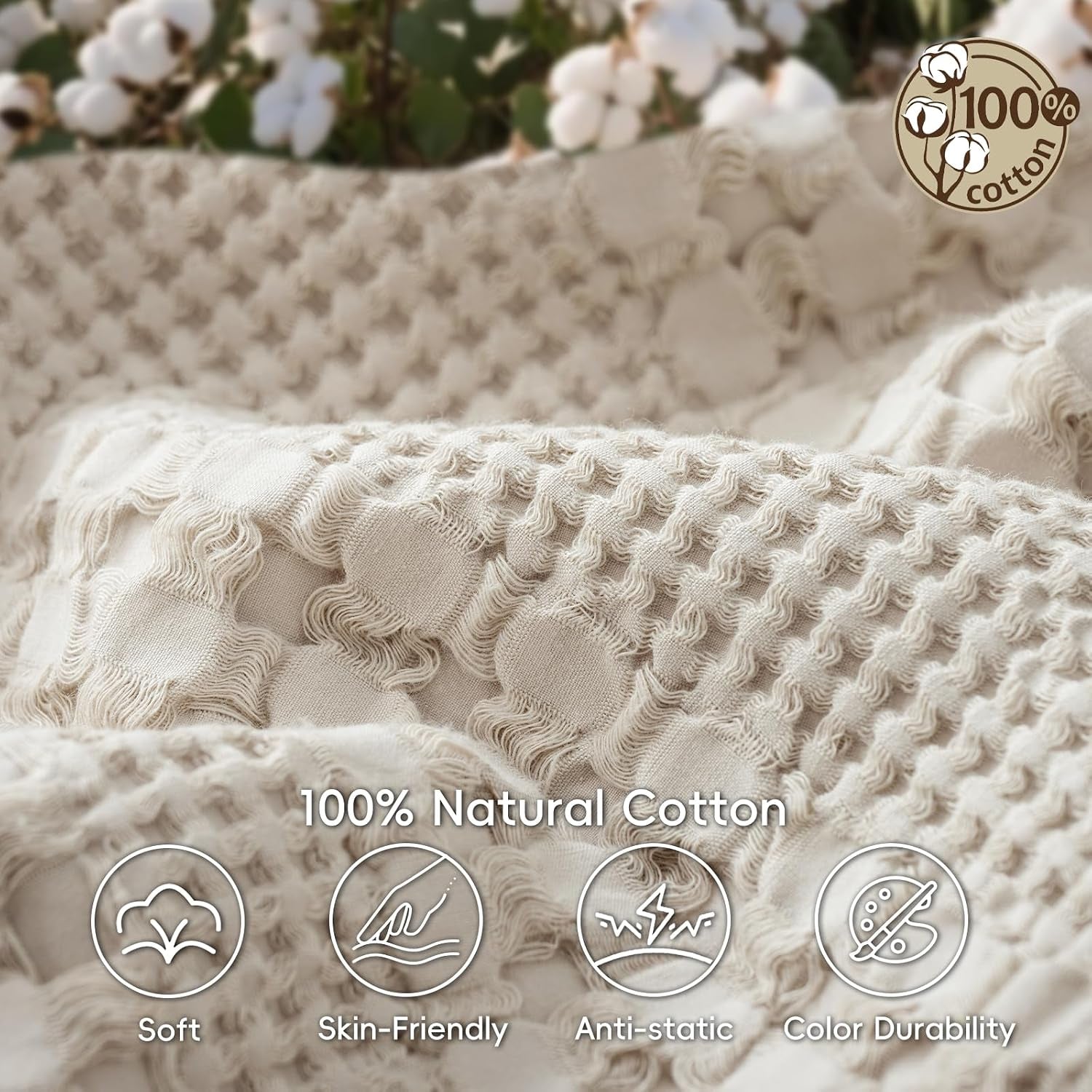 Luxury Cotton Waffle Throw Blanket | Lightweight Decorative Blanket
