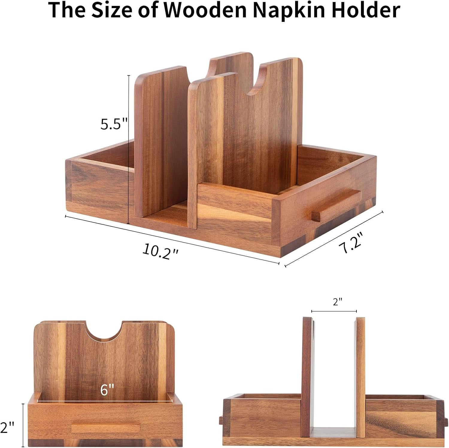 Acacia Wood Napkin Holder with Salt & Pepper Storage