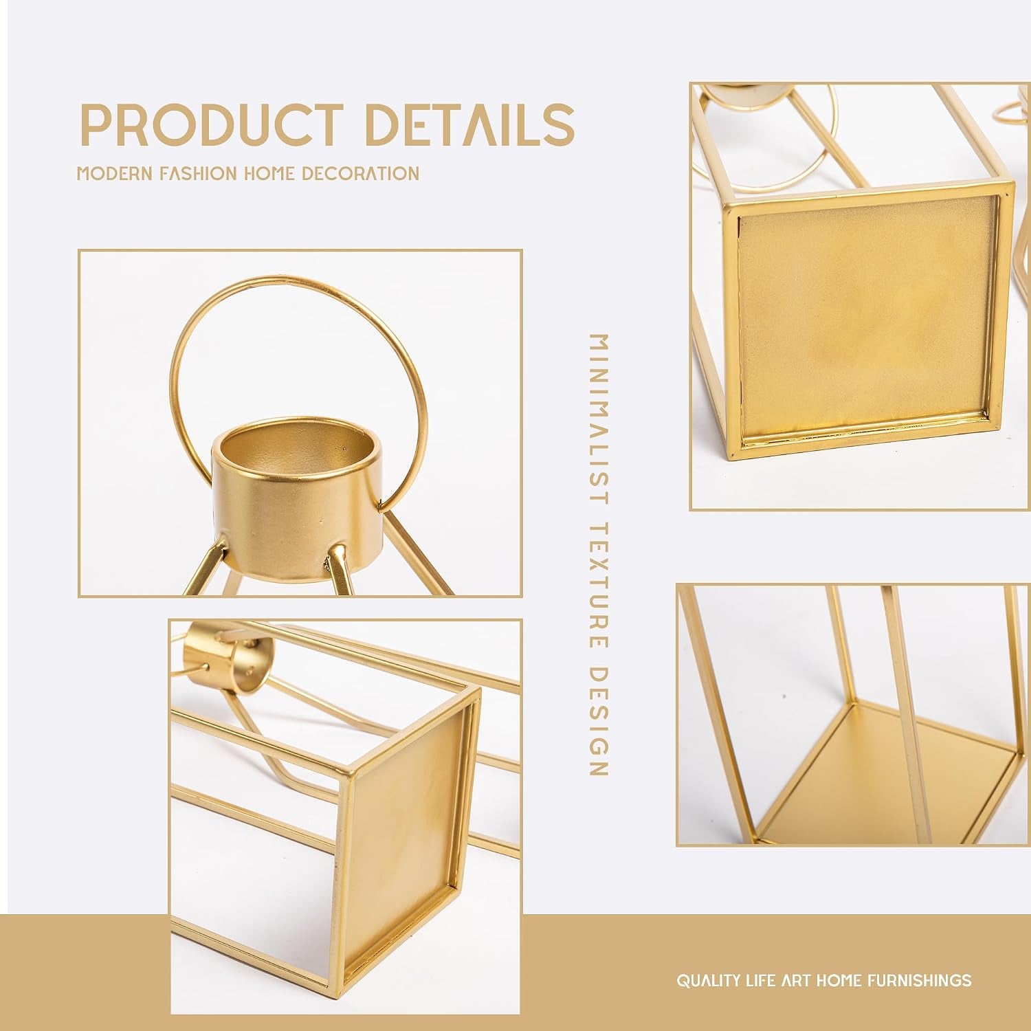Modern Gold Metal Lantern Set with LED Candles – Set of 2