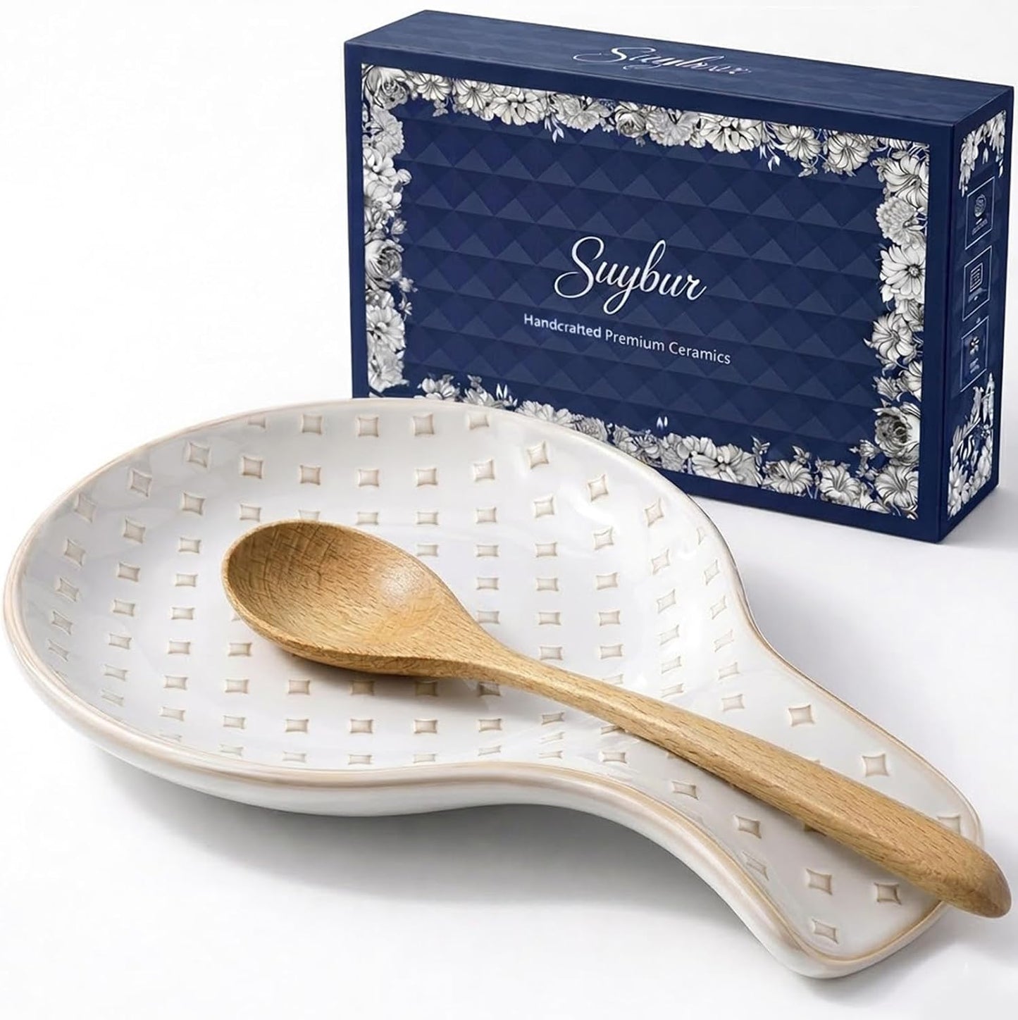Farmhouse Ceramic Spoon Rest for Kitchen Counter