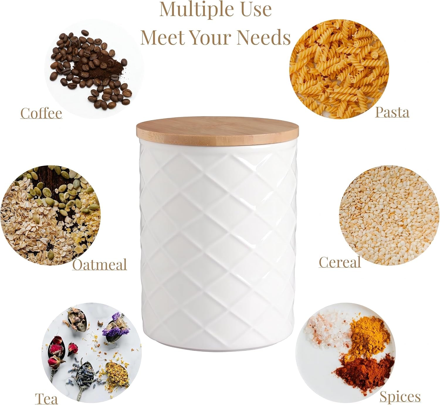 Embossed Ceramic Kitchen Canister Set with Bamboo Lids