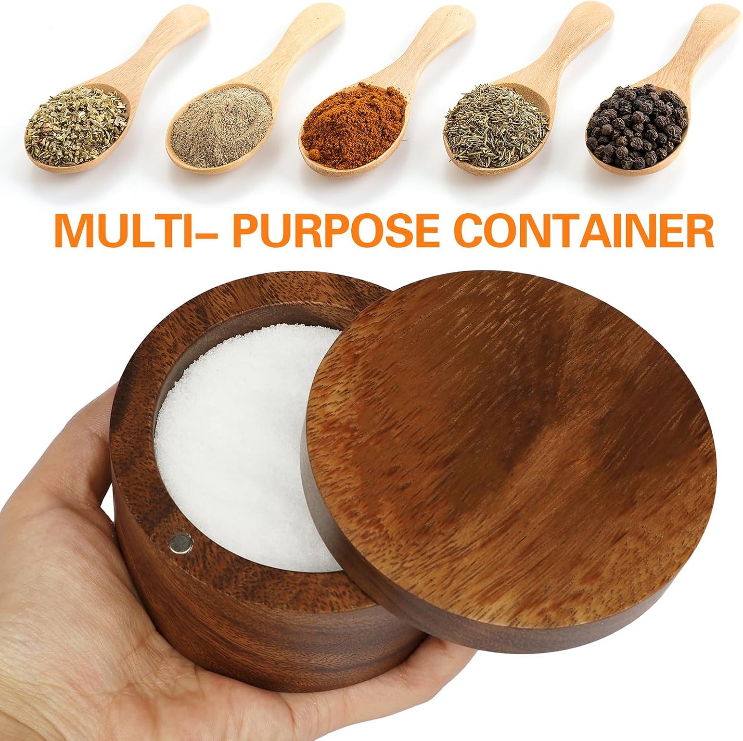 Acacia Wood Salt Cellar with Magnetic Lid