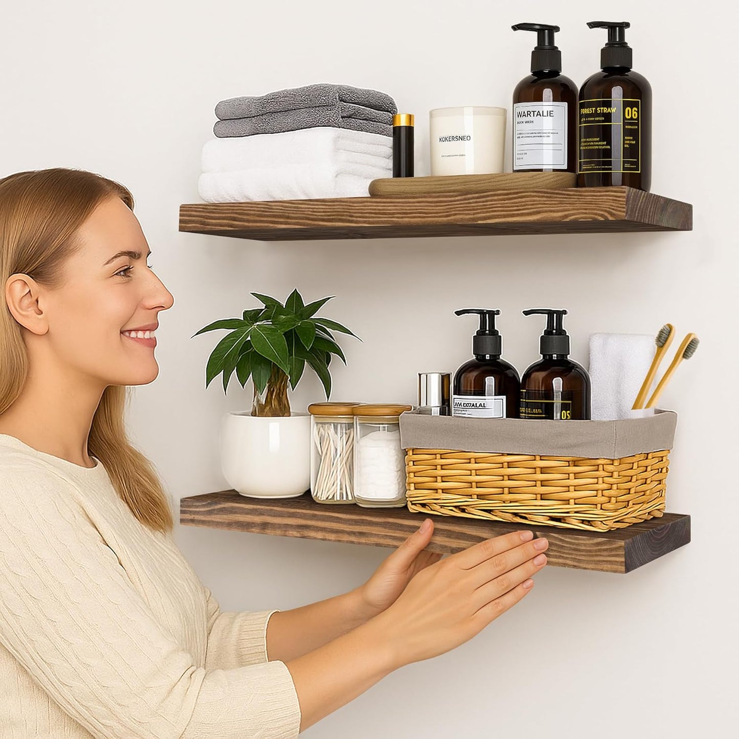 Rustic Solid Pine Floating Shelves – Set of 2