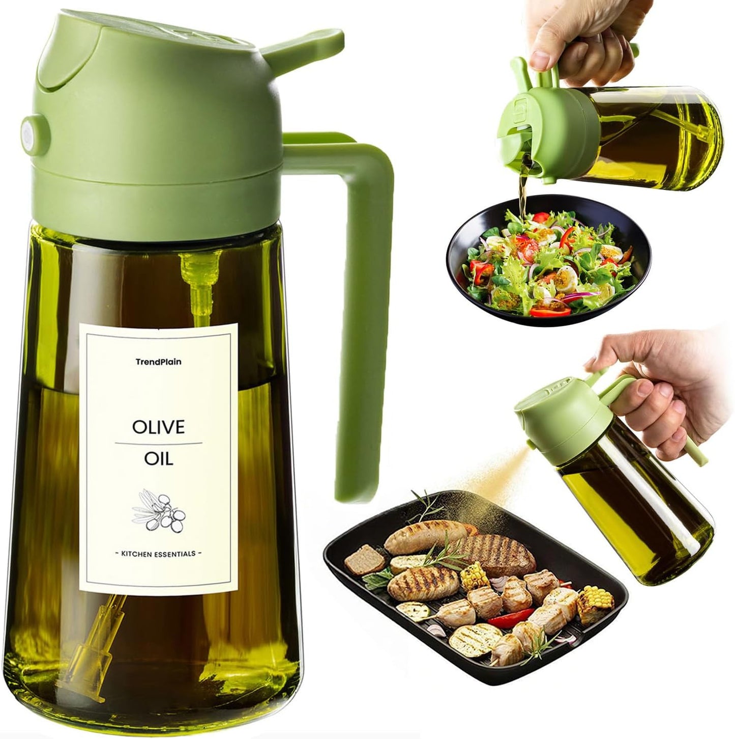 2-in-1 Olive Oil Dispenser Bottle with Spray & Pour Spout | Glass Cooking Oil Bottle for Kitchen & Air Fryer