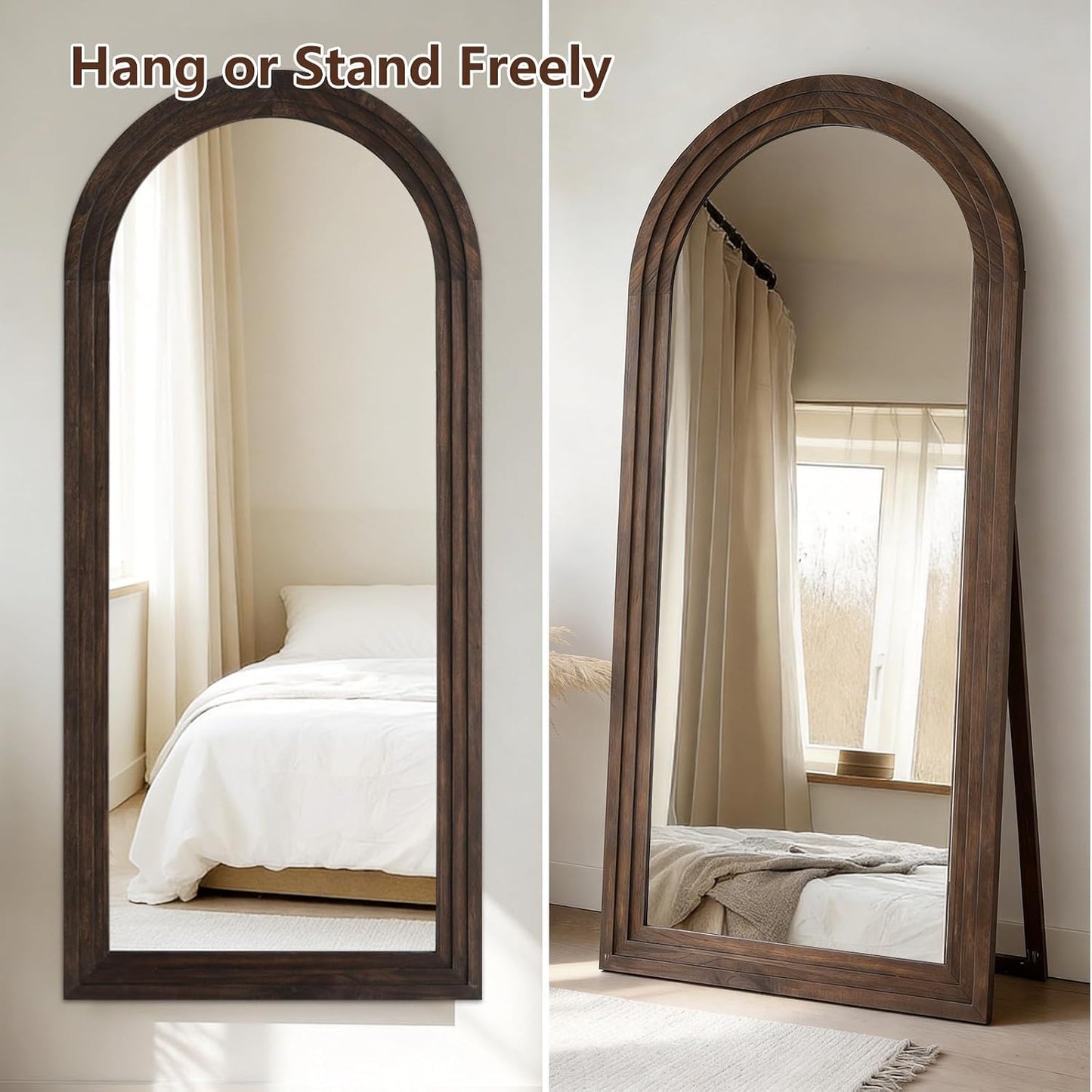 Rustic Arched Full-Length Wood Frame Mirror