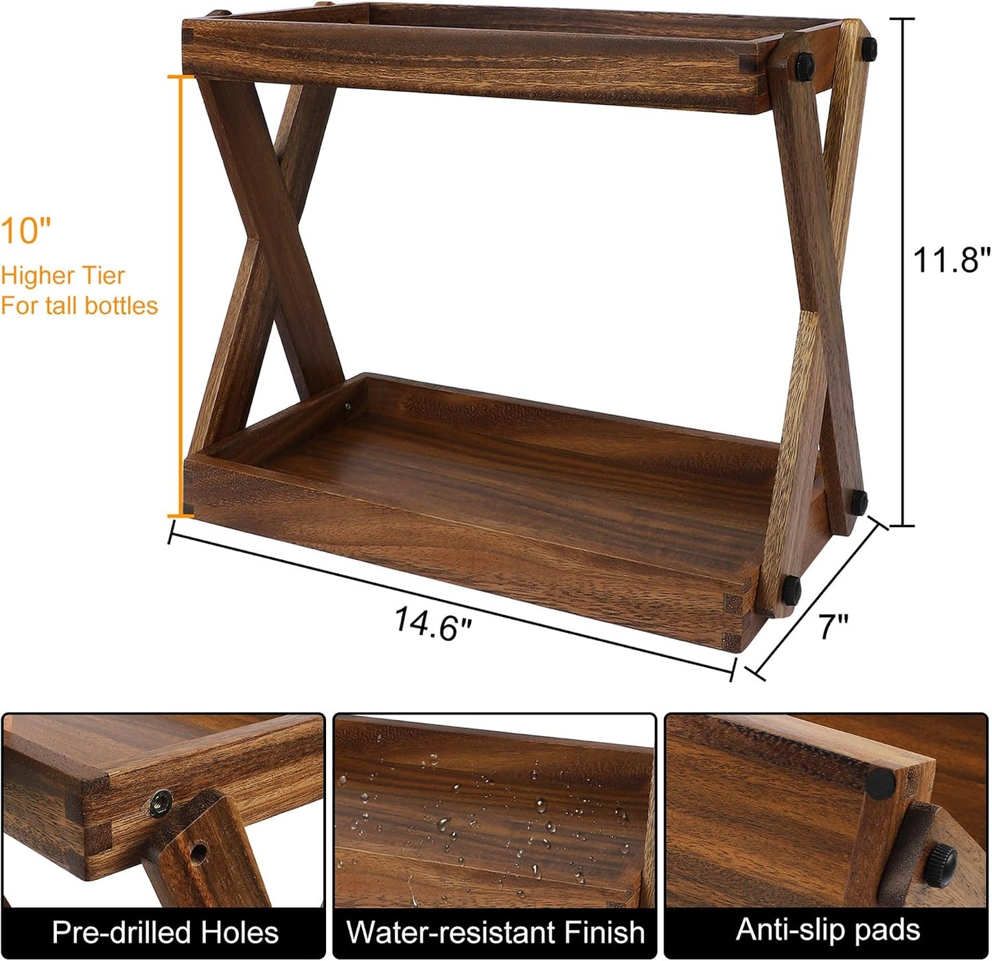 2-Tier Wood Countertop Organizer Shelf for Kitchen & Coffee Bar
