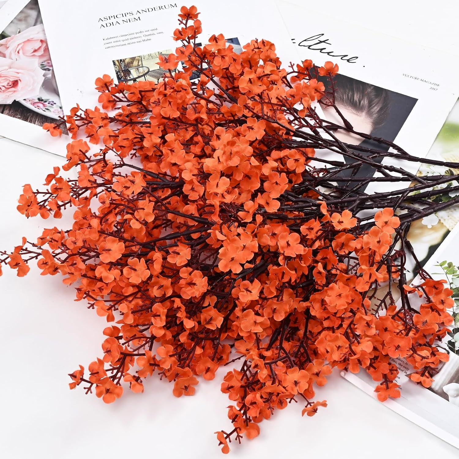 Faux Fall Baby's Breath Stems – Orange Artificial Floral Bundle (Set of 5)