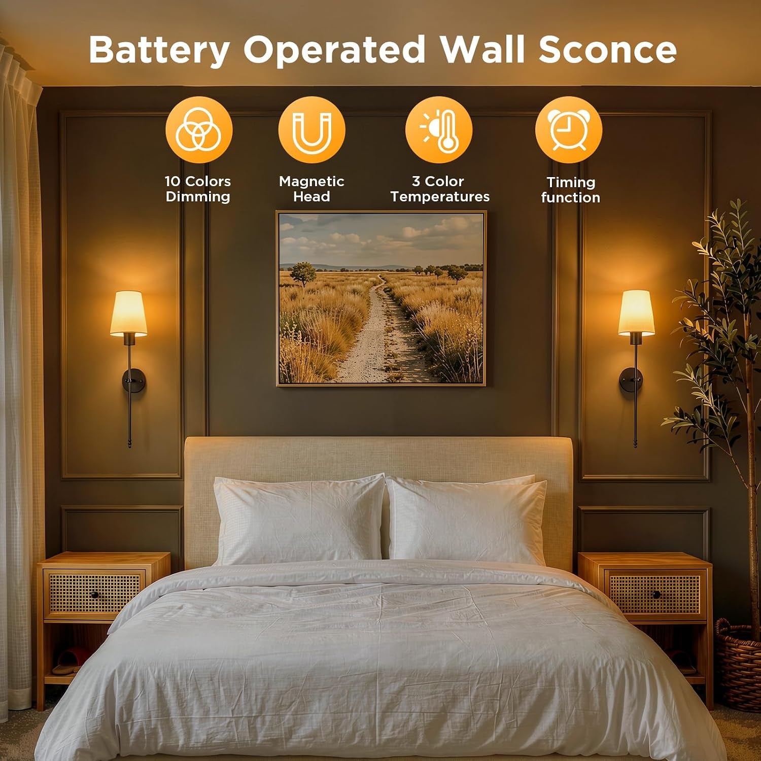 Rechargeable Wall Sconce Set | Set of 2 Wireless LED Wall Lights