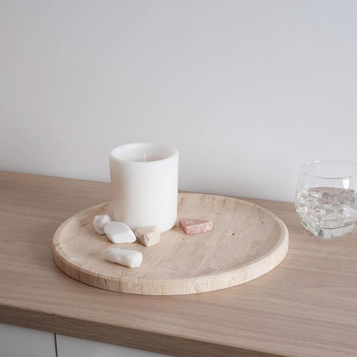 Round Travertine Decorative Tray