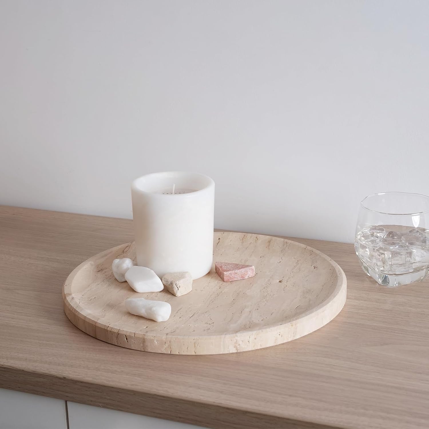 Round Travertine Decorative Tray