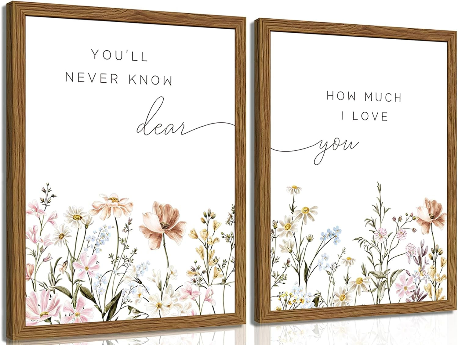 Neutral Wildflower Wall Art Set of 2 | Framed Botanical Prints
